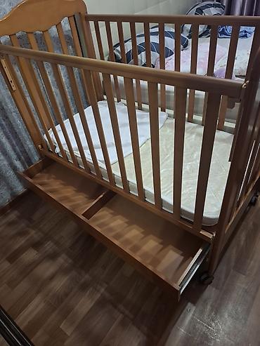 Манежи-кровати: Детская кровать 0+дерево 100% матрас намотрасник пуховые одеяло+ at lalafo.kg — 1 Манежи-кровати: Детская кровать 0+дерево 100% матрас намотрасник пуховые одеяло+ — 1