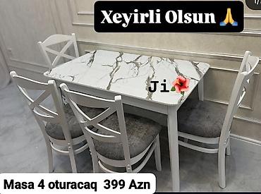 istol: Mətbəx/dining dəsti – 1 masa + 4 stul - Masa: mərmər naxışlı parlaq — 1