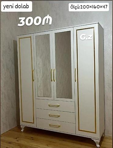 qapi ruckalari: Yeni dolab – 300₼ Ölçü: 200×160×47 sm Ağ rəngdə, qızılı dekor xətləri — 1