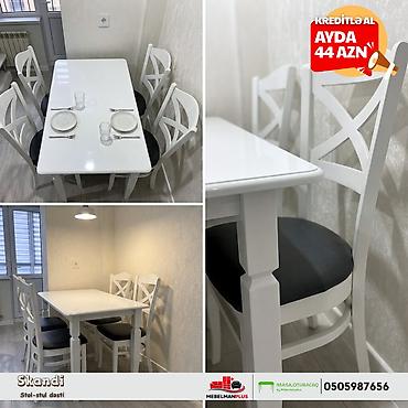 tek stolar: Mətbəx üçün, Yeni, Açılmayan, Dördbucaq masa, 4 stul — 3