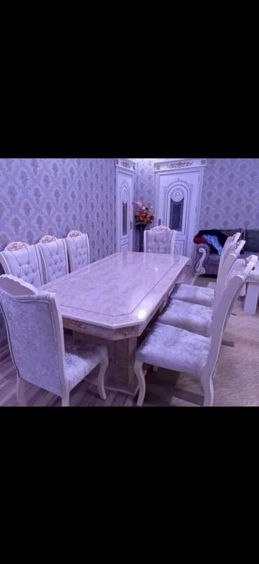 стол круглый: Для кухни, Для гостиной, Новый, Нераскладной, Прямоугольный стол, 6 стульев, Азербайджан