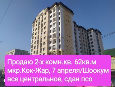 квартиры в микрашах: 2 комнаты, 62 м², Элитка, 7 этаж, ПСО (под самоотделку)