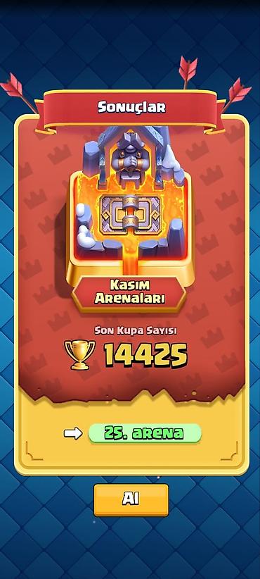 Clash Royale hesabı - Arena: 25 - Son kupa sayı: 14.425 - En yüksək