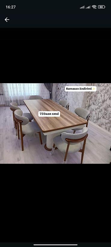 ramazan xoncası: Qonaq otağı üçün, Yeni, Açılmayan, Dördbucaq masa, 6 stul — 1