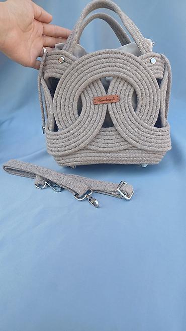 Çantalar: Məhsul: Əl işı – ip kordon dizaynlı çanta - Material: qalın toxumalı — 4