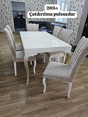 Qonaq otağı üçün, İşlənmiş, Dördbucaq masa, 6 stul