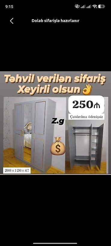 dehliz dolabi satilir: Düz dolab, Yataq otağı üçün, Paltar üçün, Açılan, Korpuslu, 3 qapılı — 1