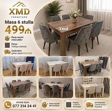 ailəvi çay evi: XMD Furniture – Masa və 6 stul dəsti - Komplekt: 1 yemək masası + 6 — 1