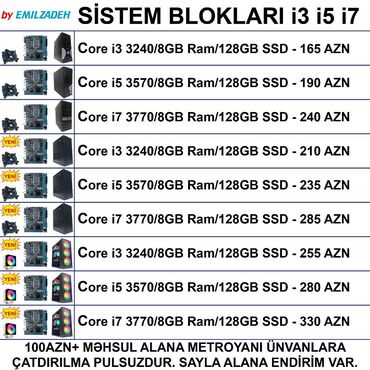 Digər kompüter aksesuarları: Masaüstü Kompüterlər “Core i3 i5 i7” Ofis üçün DDR3 Masaüstü