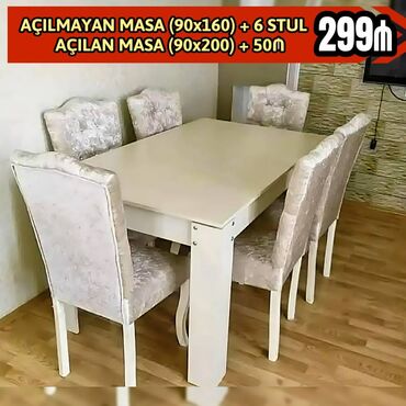 Dolablar: Qonaq otağı üçün, Yeni, Açılmayan, Dördbucaq masa, 6 stul
