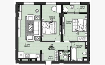 Продажа домов: 3 комнаты, 70 м², Элитка, 6 этаж, ПСО (под самоотделку)