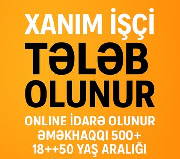 təcrübəsiz iş elanları 2023: Xanım işçi tələb olunur - İş formatı: Online idarə olunur -