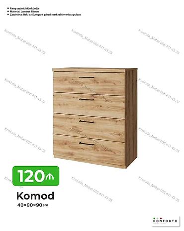 Komodlar: Komod – 4 çekmecəli, taxta fakturalı dizayn - Ölçü: 40 × 90 × 90 sm - — 1
