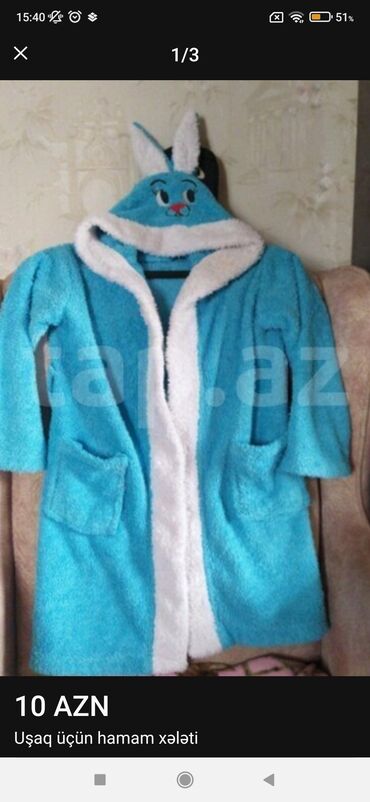 Праздничные костюмы: Uşaq üçün hamam xələti - Rəng: mavi, ağ haşiyəli - Material: 100%