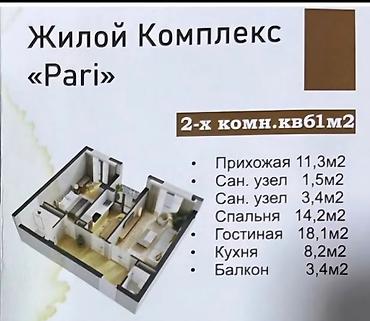 Продажа квартир: 2 комнаты, 61 м², Юг-2 мкр Элитка, 7 этаж, ПСО (под самоотделку) — 4