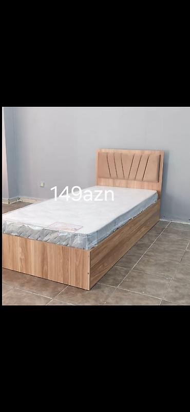 mebel modelleri: Mebel: Tək nəfərlik taxta çarpayı və döşək - Rəng/üslub: Açıq ağac — 1