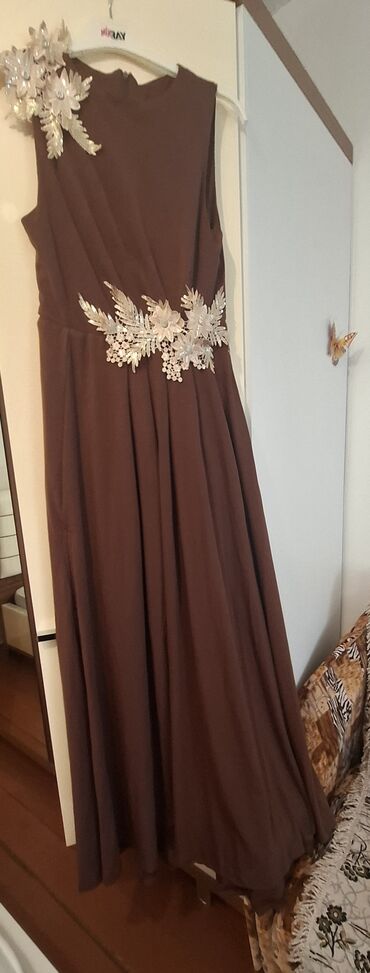 вечерние платья новая коллекция: Zərif şokolad rəngində uzun ziyafət/gecə geyimi. - Model: qolsuz