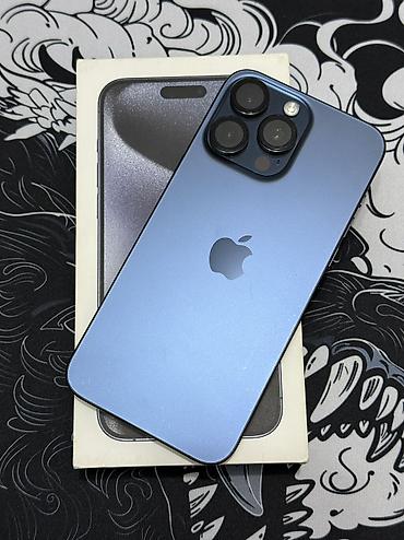 IPhone 15 Pro Max, Б/у, 512 ГБ, Синий, Защитное стекло, Чехол, Коробка, 77 %