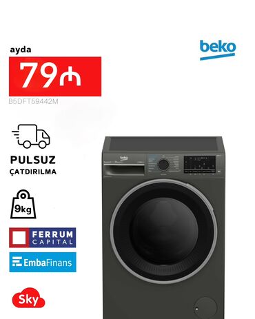 Peçlər və kaminlər: Paltaryuyan maşın Beko, 9 kq, Yeni, Avtomat, Qurutma var, Kredit var, Pulsuz çatdırılma