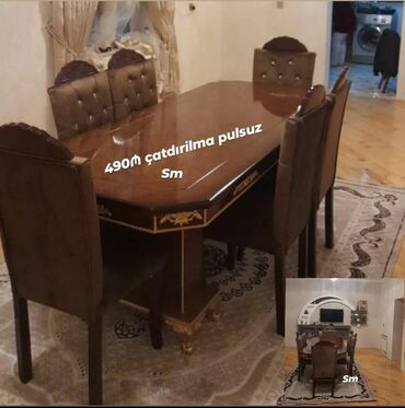 Masa və oturacaq dəstləri: Qonaq otağı üçün, İşlənmiş, Açılmayan, Dördbucaq masa, 6 stul — 7