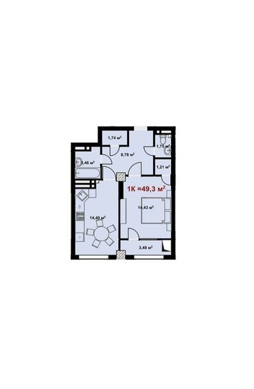 Продажа квартир: 1 комната, 49 м², Элитка, 11 этаж, ПСО (под самоотделку)