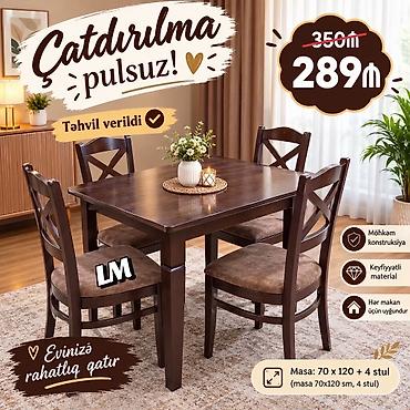 Yemək otağı dəsti – masa + 4 stul - Ölçü: masa 70x120 sm - Komplekt
