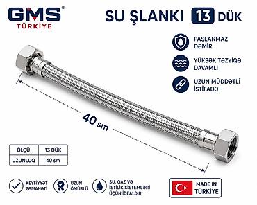 Новое на lalafo: GMS Türkiyə su şlanqı – 13 dük, 40 sm (2.30 azn) Xüsusiyyətlər: - — 1