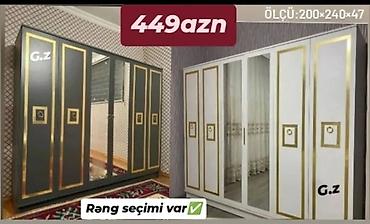 bar şkaf: Geyim dolabı – klassik qızılı dekorlu model - Ölçü: 200 × 240 × 47 sm — 1
