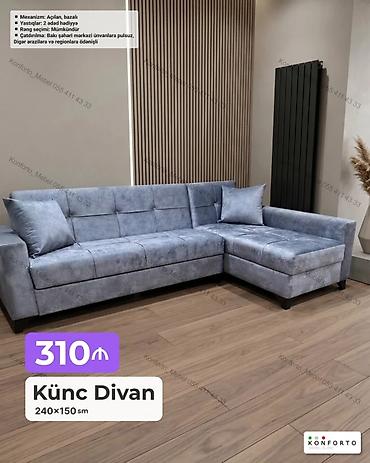Künc divan – 240×150 sm Xüsusiyyətlər: - Mexanizm: açılan, bazalı