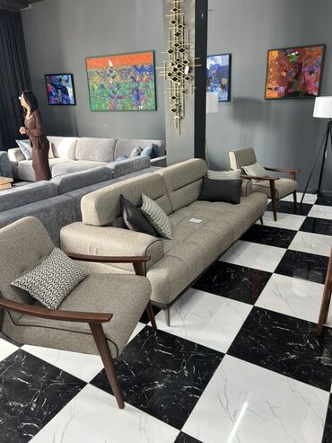 офисная мягкая мебель: Комплект мягкой мебели в стиле mid-century modern. Состав: -