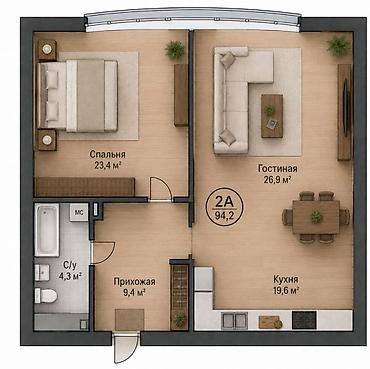 30000сом этажка квартира: 2 комнаты, 94 м², Элитка, 3 этаж, ПСО (под самоотделку) — 3