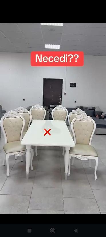 stol dəsdi: Zərif klassik dizaynlı yemək dəsti - Dəst: 1 düzbucaqlı stol + 6 stul — 1