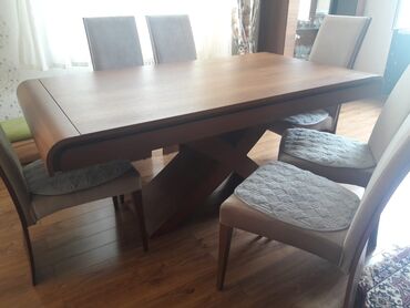 bagca stolu: Qonaq otağı üçün, İşlənmiş, Dördbucaq masa, 6 stul