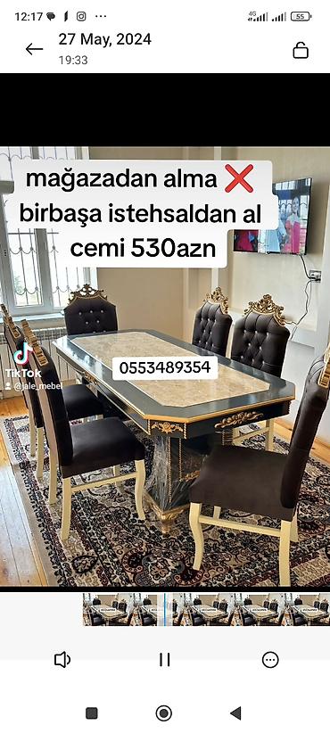 masa satisi: Mətbəx üçün, Yeni, Açılmayan, Dördbucaq masa, 6 stul — 1