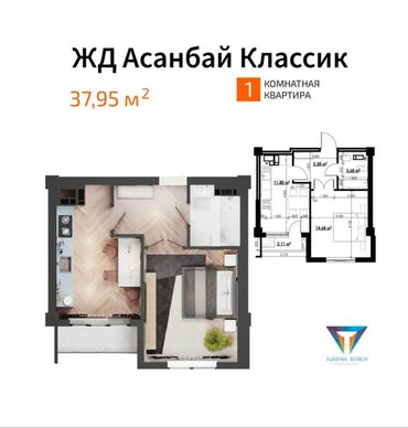 квартиры в г балыкчы: 1 комната, 38 м², Элитка, 9 этаж, ПСО (под самоотделку)