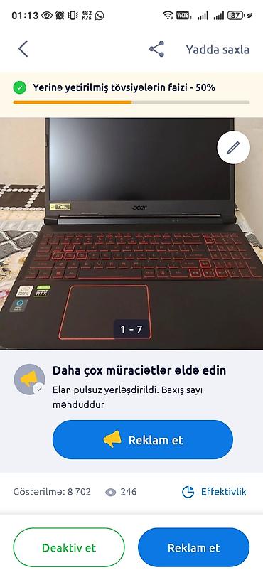 Acer: İşlənmiş Acer Nitro, 15.6 ", Intel Core i5, 256 GB, Ödənişli çatdırılma — 9