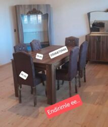 Masa və oturacaq dəstləri: Qonaq otağı üçün, Yeni, Açılmayan, Dördbucaq masa, 6 stul — 6