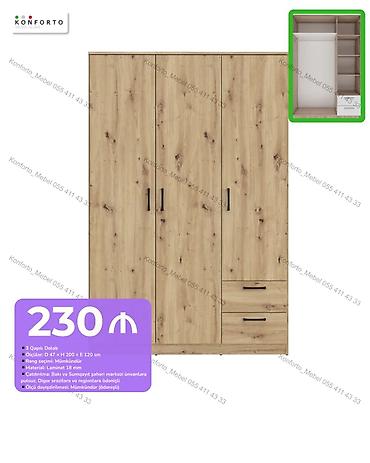3 qapılı paltar dolabı - Ölçü: D 47 x H 200 x E 120 sm - Material: 18