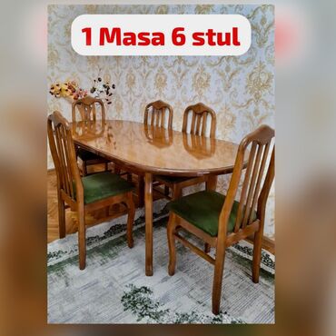 Masa və oturacaq dəstləri: Qonaq otağı üçün, İşlənmiş, Oval masa, 6 stul