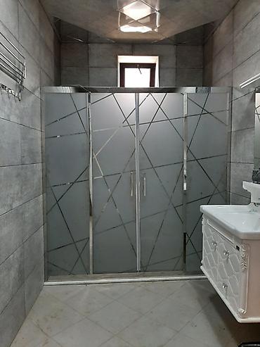 Şüşə duş kabinası – dizaynlı qumlu (mat) naxışlı şüşə və paslanmayan lalafo.az -da Şüşə duş kabinası – dizaynlı qumlu (mat) naxışlı şüşə və paslanmayan