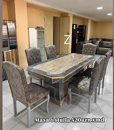yeni stol: Mətbəx üçün, Yeni, Açılmayan, Dördbucaq masa, 6 stul — 1