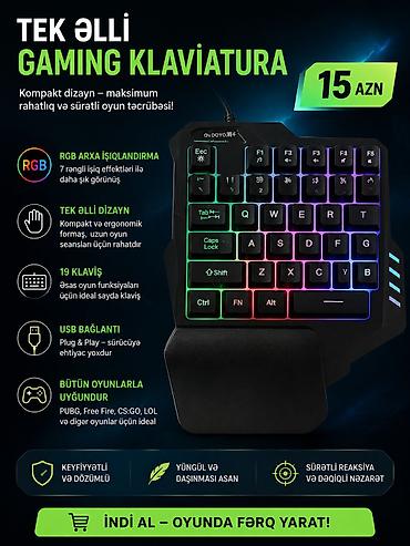 rgb keys: Oyunçular üçün təkəllüflü (one‑hand) RGB klaviatura Həm telefon həm — 1