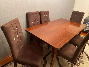 yığılıb açılan stol: Qonaq otağı üçün, İşlənmiş, Açılan, Dördbucaq masa, 6 stul, Azərbaycan