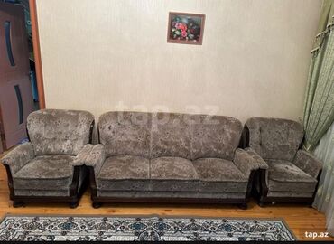 islenmis divan kreslo satilir: Б/у, Классический диван, 2 кресла, Без подьемного механизма, Нераскладной