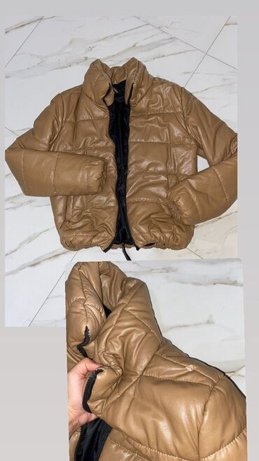 женские кожаные шлепанцы: Qadınlar üçün qısa puffer gödəkçə - Rəng: Karamel/qəhvəyi - Material