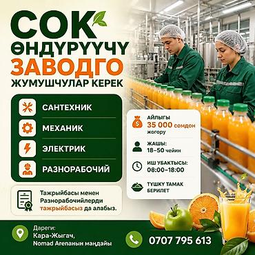 Өндүрүш: СОК ӨНДҮРҮҮЧҮ ЗАВОДГО ЖУМУШЧУЛАР КЕРЕК 🔧 Сантехник ⚙️ Механик ⚡ — 1