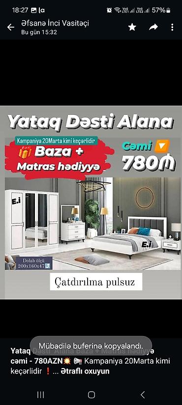 yataq ortuleri: *Yataq Dəsti Alana Baza + Matras hədiyyə cəmi - 780AZN💥* Kampaniya — 2