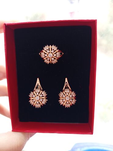 Bijuteriya dəstləri: Üzük və sırğalar - Rəng: qızılı qirmizi rus qizili rengi rose gold - — 7