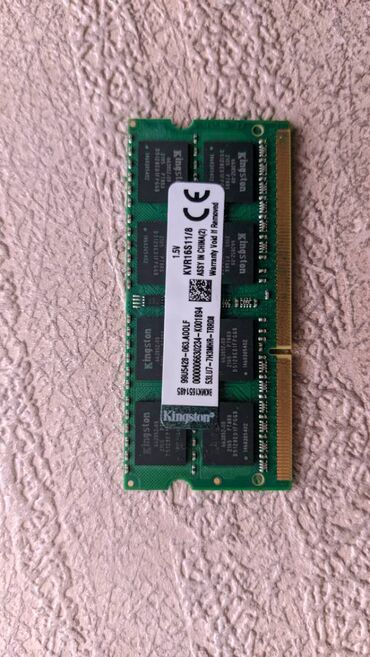 4 gb ddr3 ram: Operativ yaddaş (RAM) Kingston, 8 GB, 1600 Mhz, DDR3, Noutbuk üçün, İşlənmiş