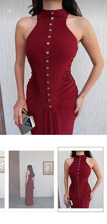ziyafet paltarı: Bordo rəngli uzun ziyafət/libas - Model: Yaxası bağlı, qoltuqsuz — 1